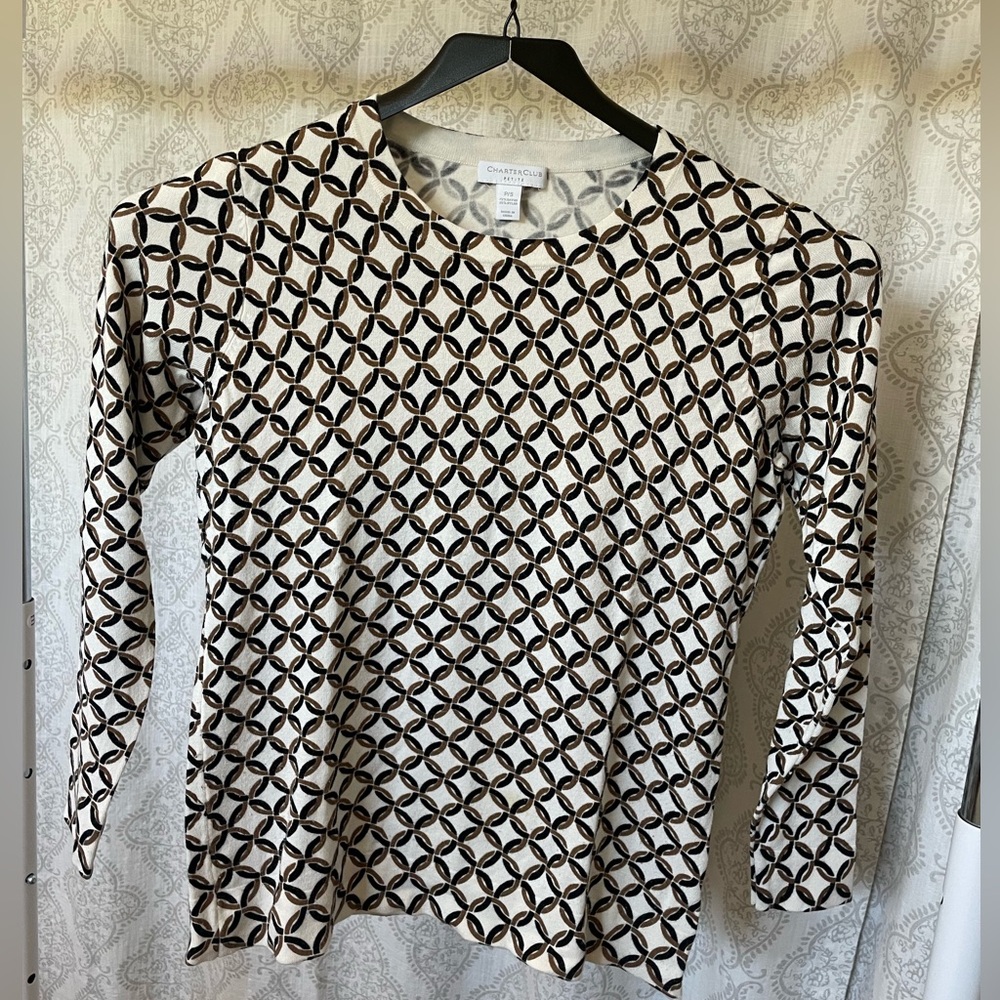 ✨Charter Club Petite Geometric Print Knit Top - Size P/S